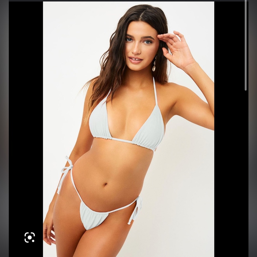 NWT Light Blue Frankie’s Bikini Set- Tia Top and Bottom, Size Medium Color Slate